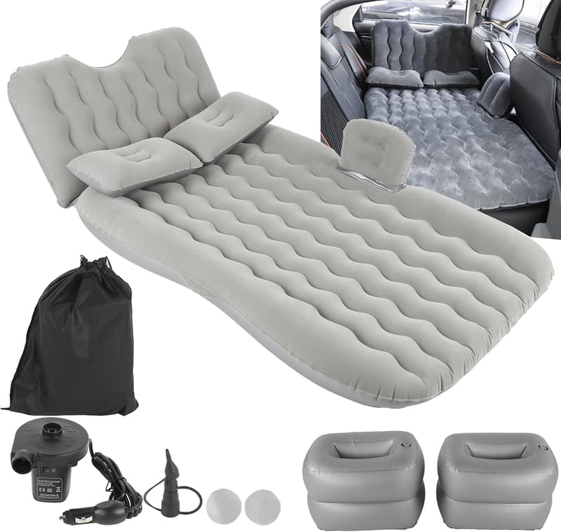 Aufblasbare Matratze für Autos mit Kopfstützenkissen, grau - ideal für Reisen und Camping