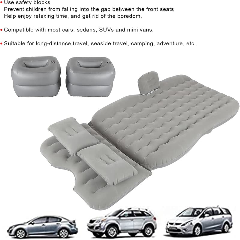 Aufblasbare Matratze für Autos mit Kopfstützenkissen, grau - ideal für Reisen und Camping