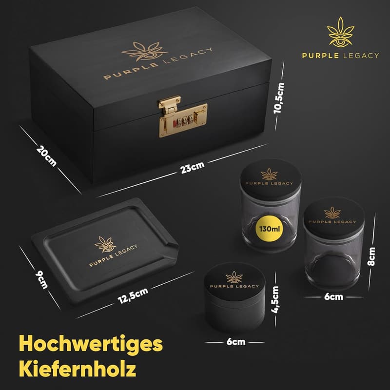 Abschließbare Stash Box aus Kiefernholz mit Zahlenschloss und Zubehör