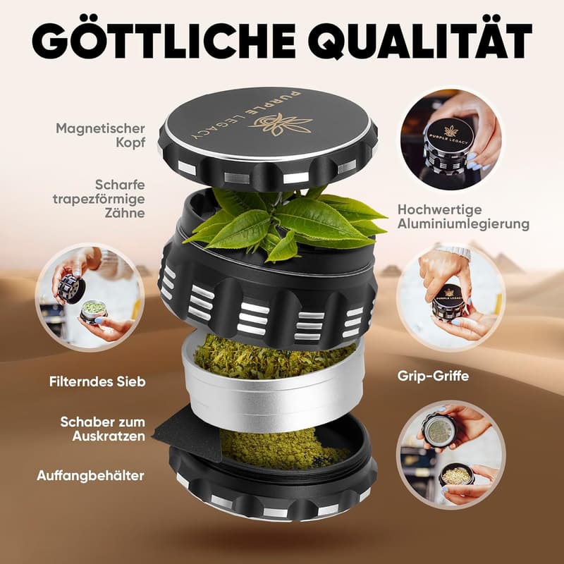 Geschenkset für Männer: Abschließbare Bambus Aufbewahrungsbox mit Grinder und Zubehör