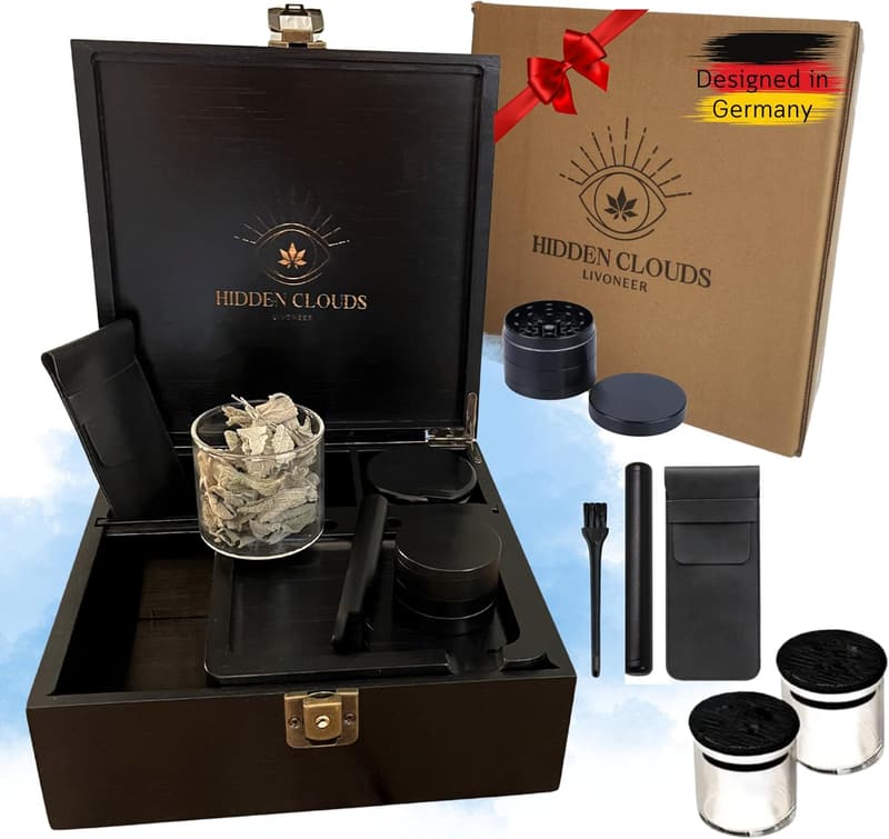 Premium Stash Box Geschenkset für Männer – mit Grinder, Rolling Tray und luftdichten Gläsern