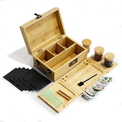 Bambus Aufbewahrungsbox mit Zahlenschloss und Rolltablett