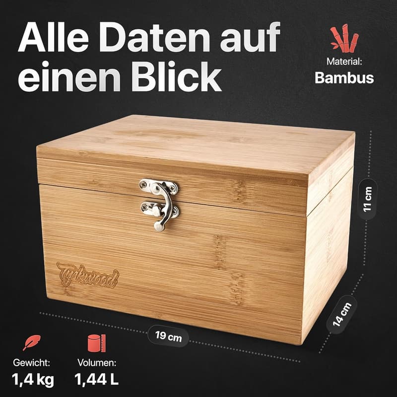 Bambus Aufbewahrungsbox mit Rolling Tray – 19x14x11 cm