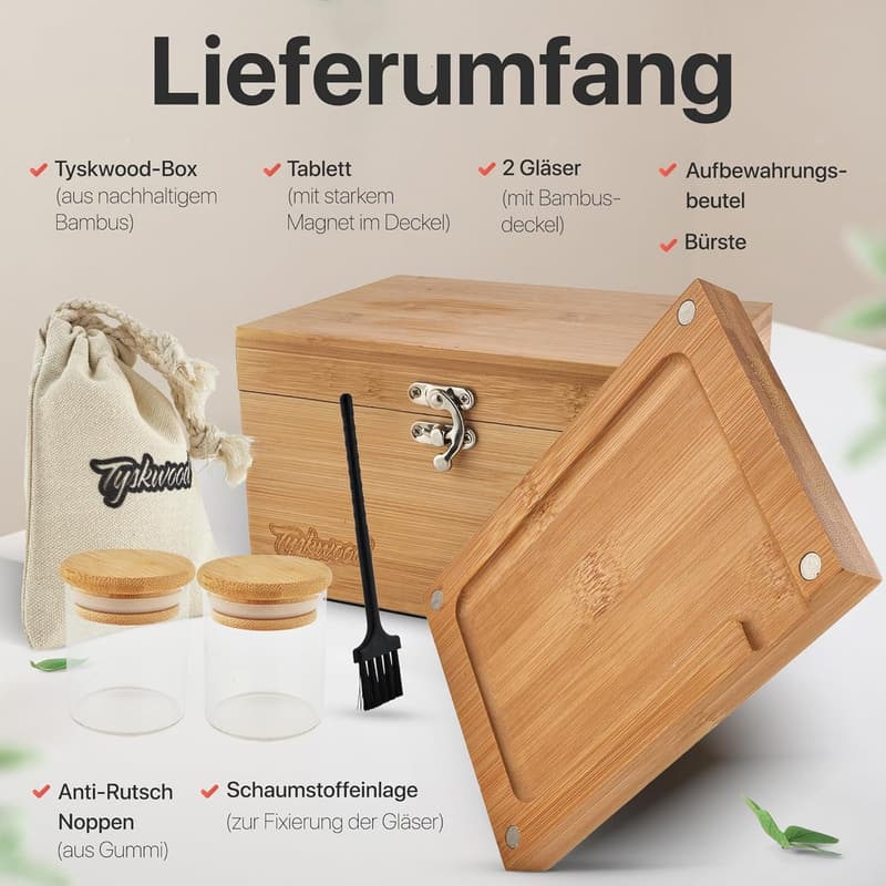 Bambus Aufbewahrungsbox mit Rolling Tray – 19x14x11 cm