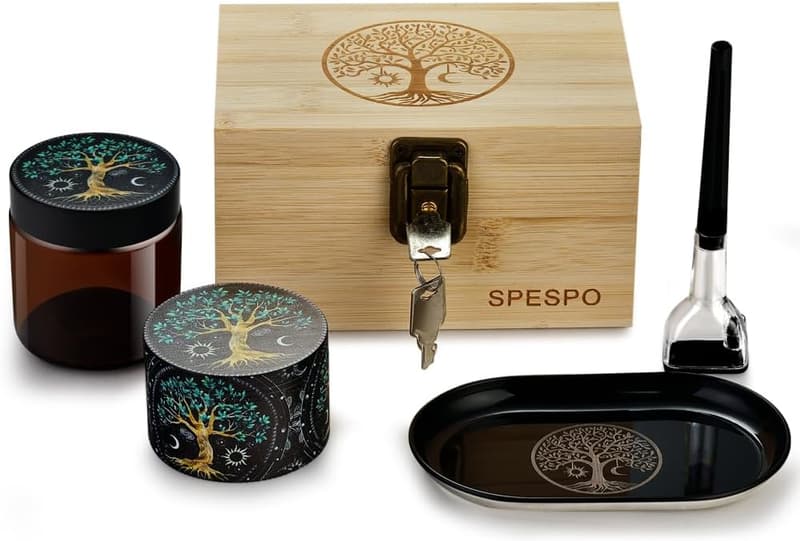 Praktisches Grinder-Set mit 2,5 Zoll Kräutermühle und Bambus-Box
