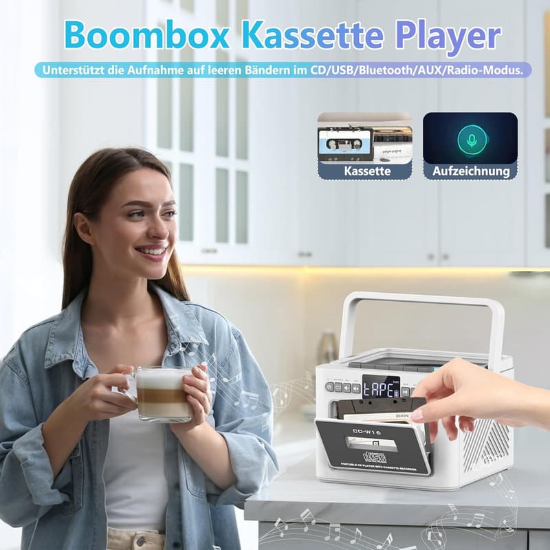 Tragbarer CD-Player Boombox mit Bluetooth und 5000mAh Akku