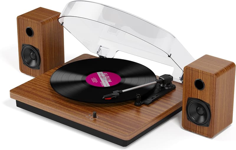 Bluetooth Vinyl-Plattenspieler mit USB und RCA-Ausgang in Holzoptik