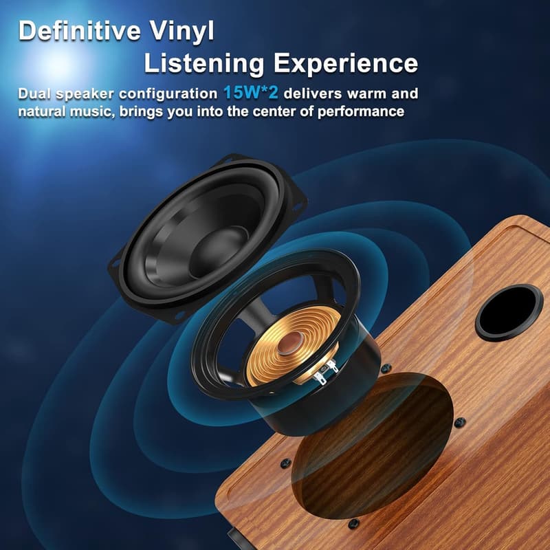 Bluetooth Vinyl-Plattenspieler mit USB und RCA-Ausgang in Holzoptik