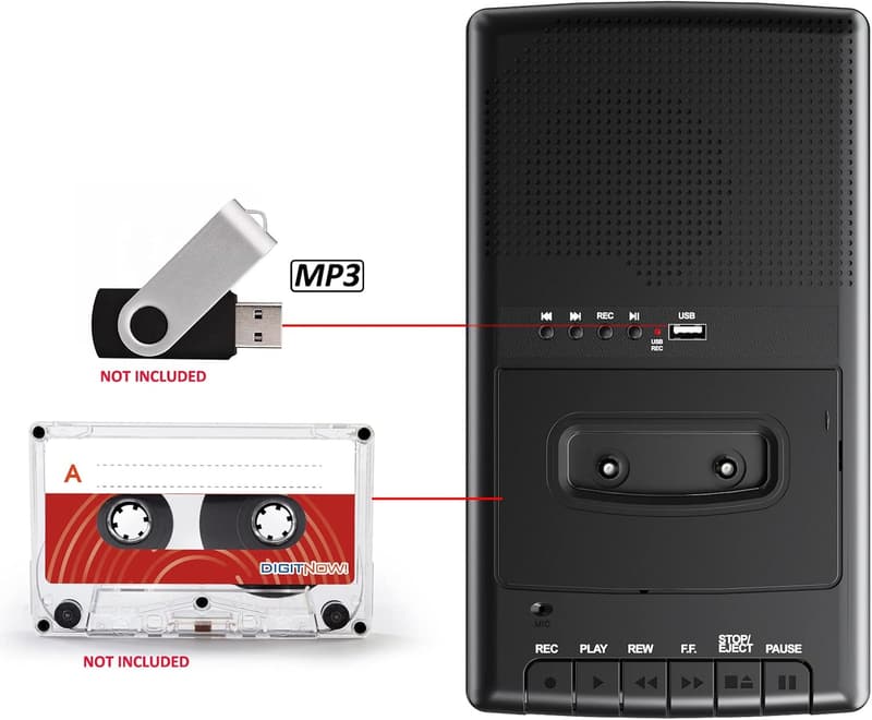 Portabler Kassettenspieler mit USB-Digitalisierung und Mikrofon