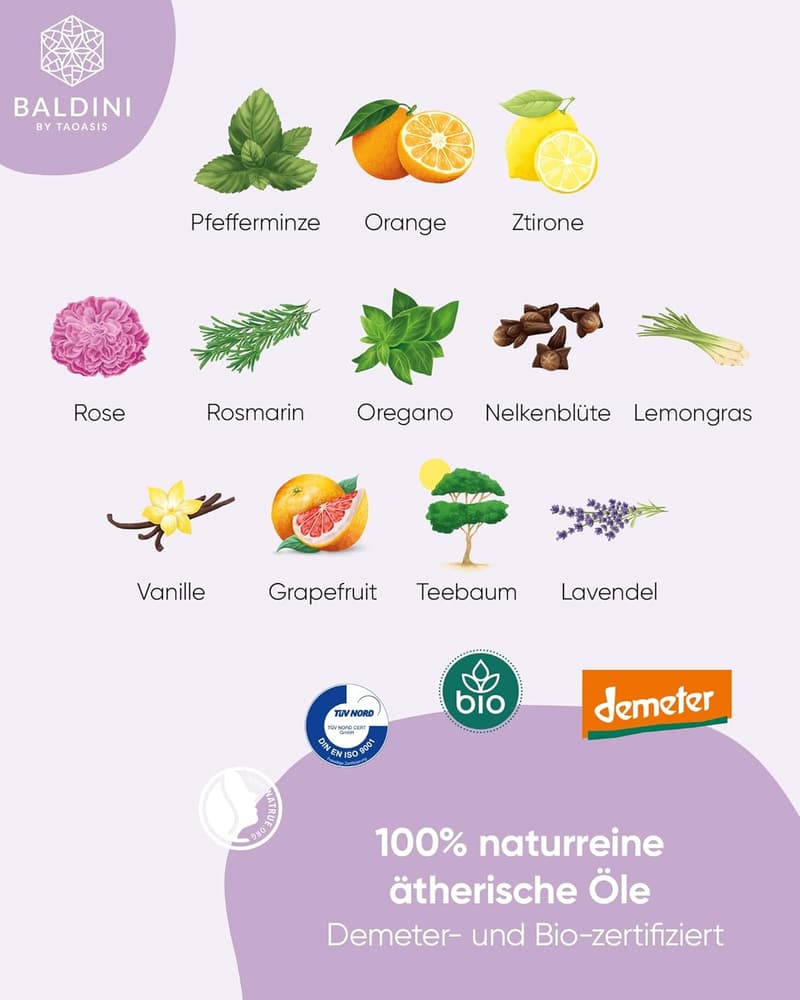 Ätherische Öle Set 12x5ml – 100% natürlich, vegan, für Speisen & Aroma Diffuser