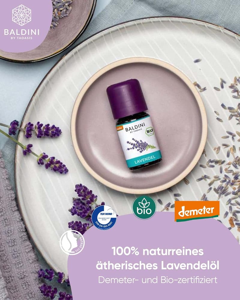 Baldini Bio Lavendel Öl 10ml - 100% rein, vegan für Speisen & Aroma Diffuser