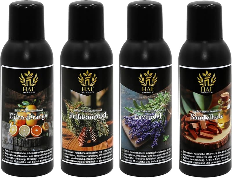 Saunaaufguss-Konzentrat Set für zarte Sinne | 4 x 100 ml natürliche Düfte