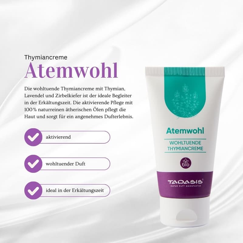 Atemwohl Thymiancreme – 50ml – 100% natürliche ätherische Öle – vegan