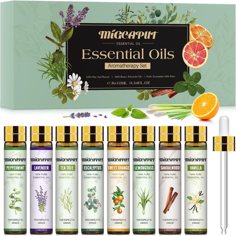 Aromatherapie Diffuser-Set mit 8 ätherischen Ölen, naturrein 10 ml