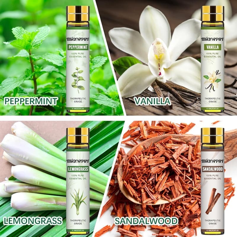 Aromatherapie Diffuser-Set mit 8 ätherischen Ölen, naturrein 10 ml