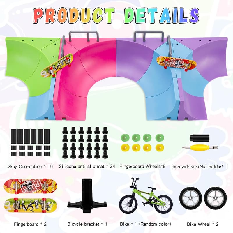Finger Skateboard Park Set 12-in-1 mit Rampen und Fingerboards für Kinder