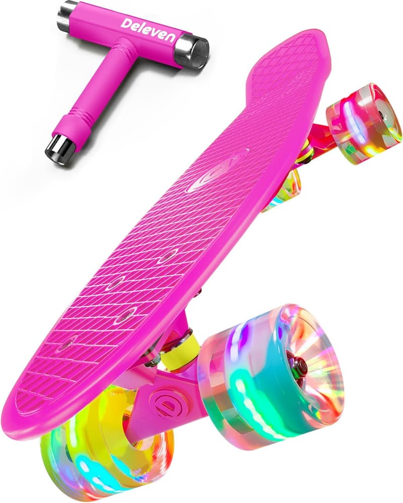 Deleven Skateboard mit LED-Rollen für Kinder und Anfänger, 56 cm