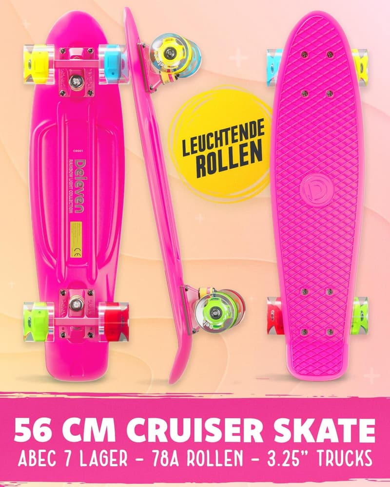Deleven Skateboard mit LED-Rollen für Kinder und Anfänger, 56 cm