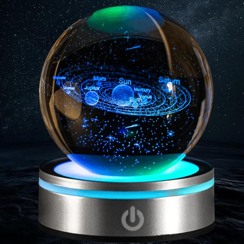 3D Sonnensystem Kristallkugel mit LED Nachtlicht – Geschenk für Kinder und Paare