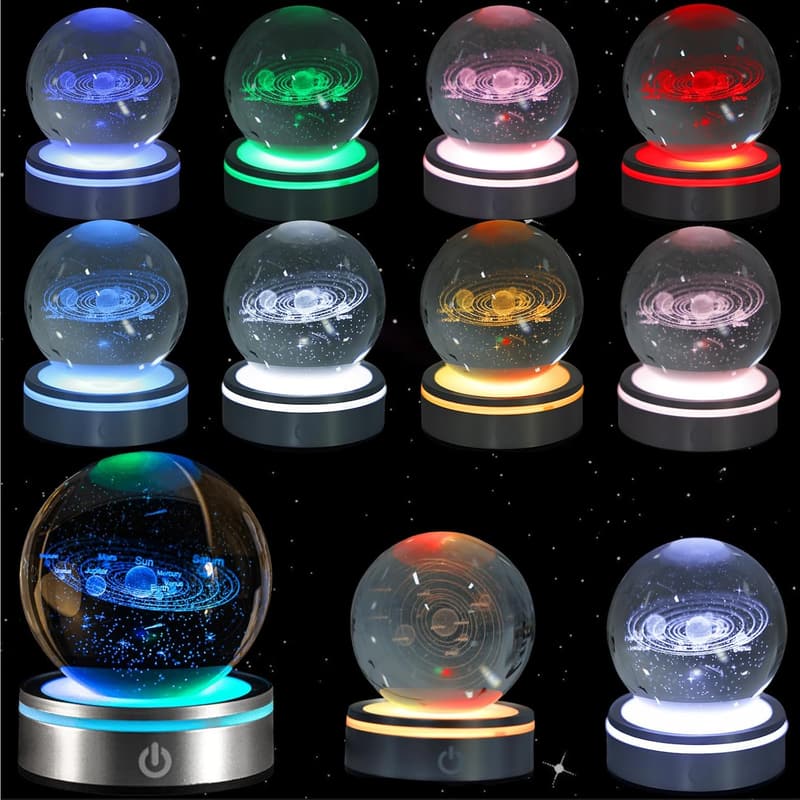 3D Sonnensystem Kristallkugel mit LED Nachtlicht – Geschenk für Kinder und Paare