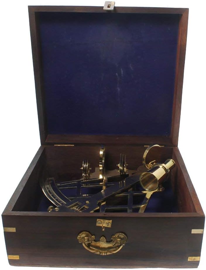 Fester Messing Astrolabe Sextant mit Holzkiste – Nautische Deko