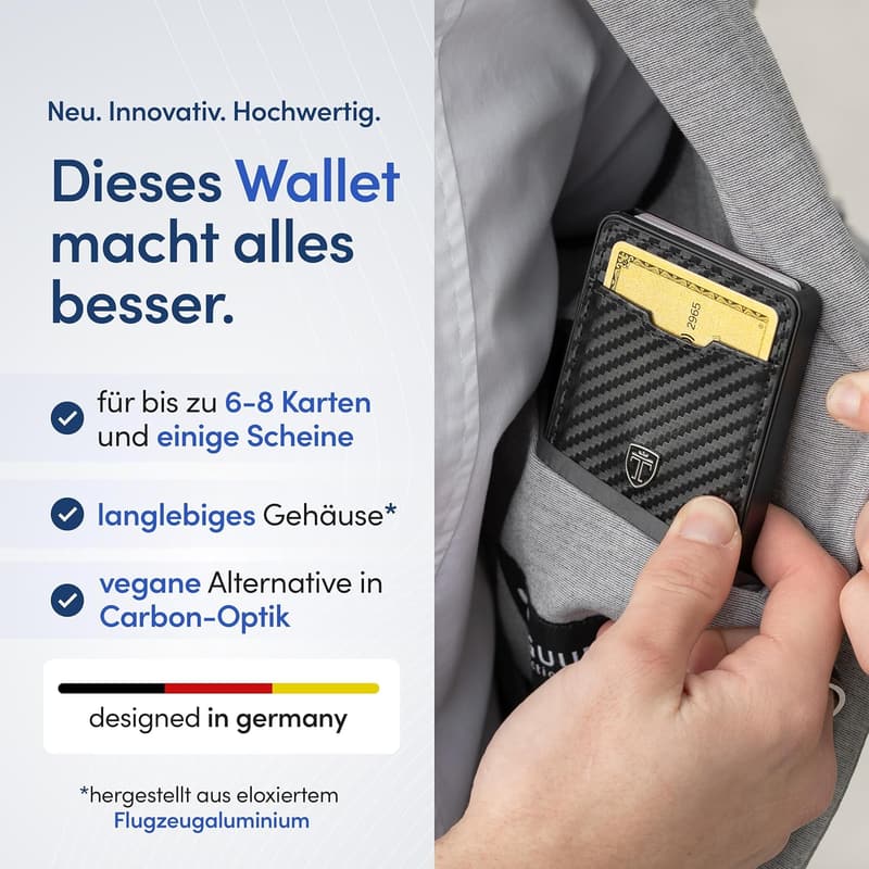 Aluminium Slim Wallet für Männer mit RFID-Schutz - Mini Geldbeutel im Carbon-Design