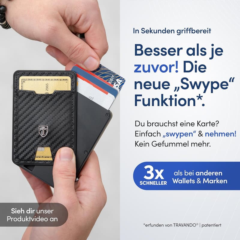Aluminium Slim Wallet für Männer mit RFID-Schutz - Mini Geldbeutel im Carbon-Design