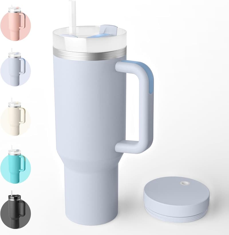 Thermobecher 40 oz Edelstahl mit 2 Strohhalmen und Deckeln, BPA-frei