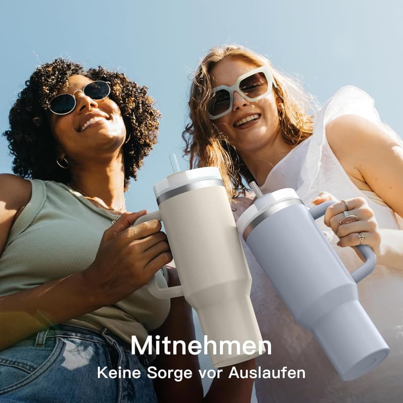 Thermobecher 40oz Edelstahl mit 2 Strohhalmen, BPA-frei, spülmaschinenfest