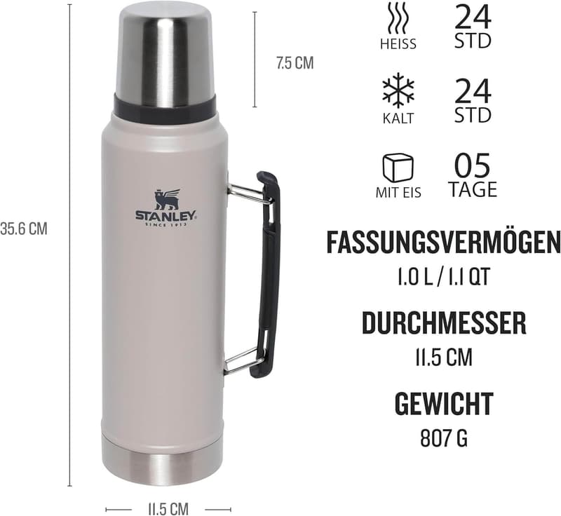 Stanley Thermosflasche 1L – Edelstahl, BPA-frei, hält 24h heiß/kalt