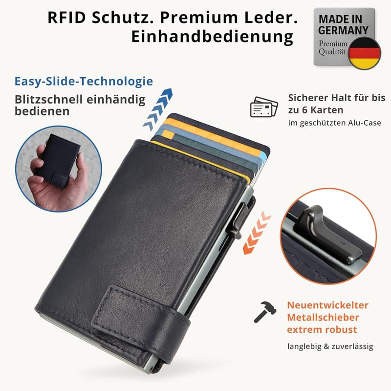 Kartenetui Blau mit XXL Münzfach und RFID Schutz für Paare
