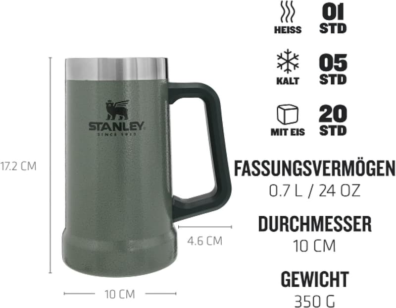 Stanley Thermobecher 709 ml – Vintage Bierkrug, hält 7 Stunden kalt