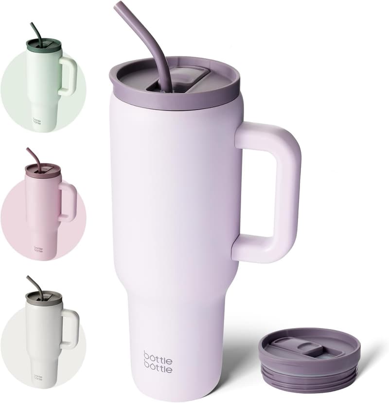 Edelstahl-Kaffeebecher 40oz mit Griff & Strohhalm – BPA-frei, isoliert, lila