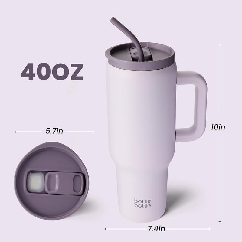Edelstahl-Kaffeebecher 40oz mit Griff & Strohhalm – BPA-frei, isoliert, lila
