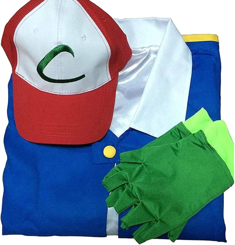 Ash Ketchum Cosplay Jacke für Männer und Frauen mit Mütze und Handschuhen