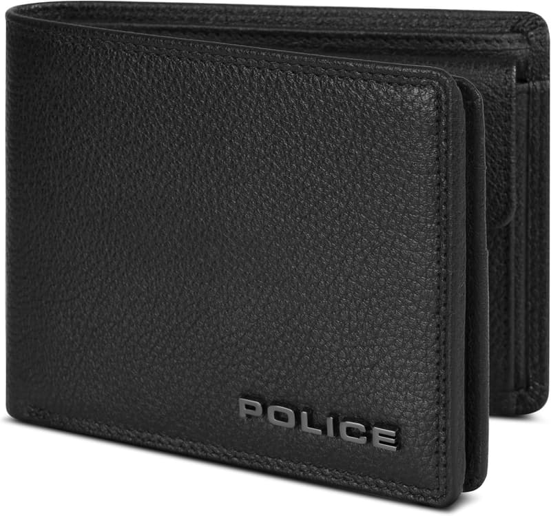 Herren Leder-Geldbörse mit RFID-Schutz und 8 Kartenfächern, schwarz
