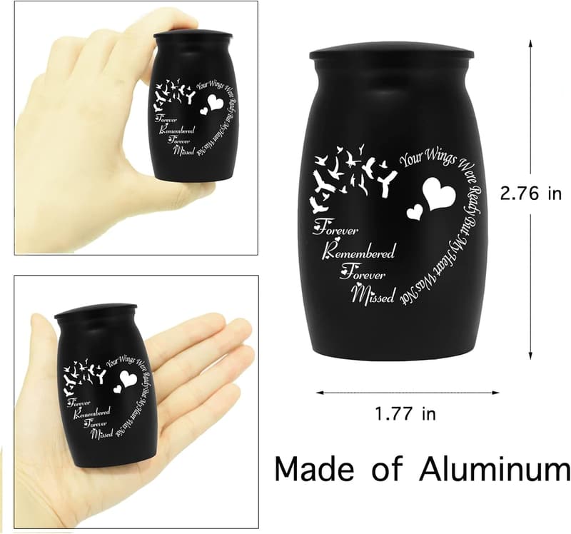 Mini-Urne aus Aluminium, schwarz, für verstorbene Angehörige