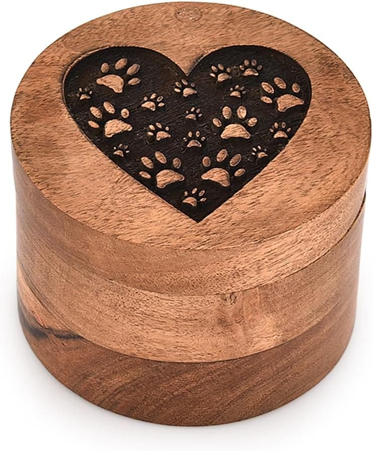 Dekorative Akazienholzurne für menschliche Asche, rund, graviert (8,9 x 8,9 x 6,3 cm)
