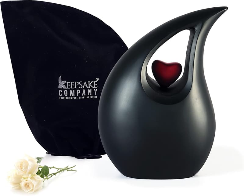 Herzurne mit rotem Herzen für Männer und Frauen – 2,5 l, matt schwarz