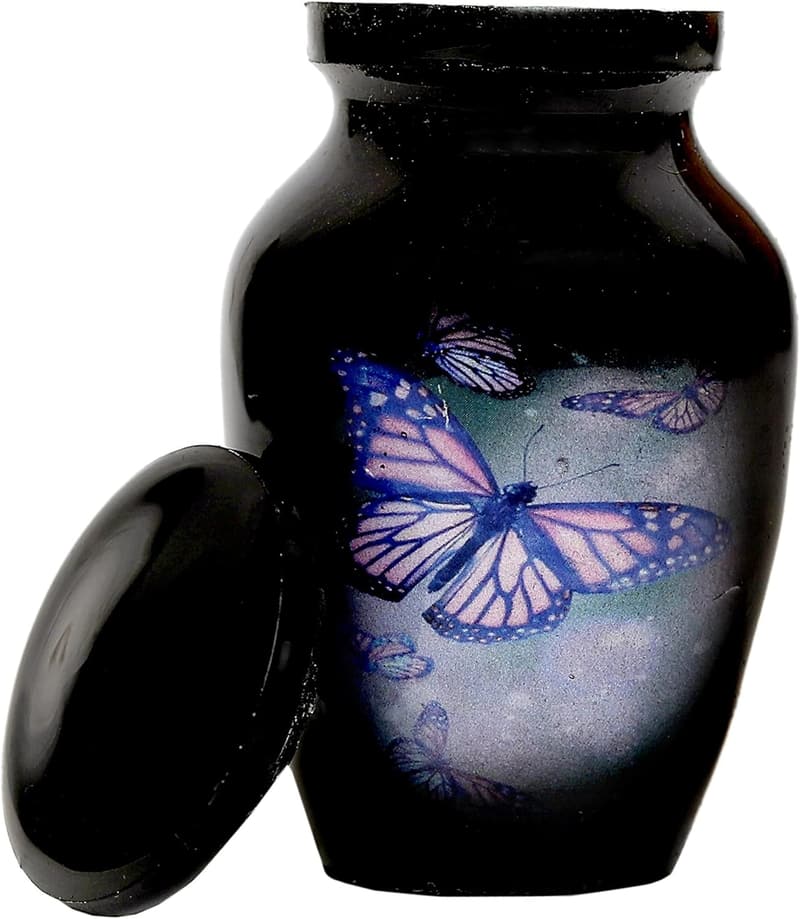 Schöne schwarze Mini-Urne für menschliche Asche mit Samtbeutel (8,9 cm)