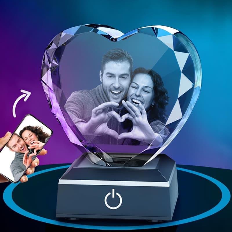 Personalisiertes 3D-Kristallfoto mit Lasergravur für Paare