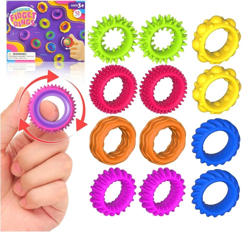Fidget Ringe für Kinder und Erwachsene – 12 Stück Anti-Stress Spielzeug