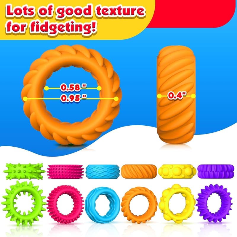 Fidget Ringe für Kinder und Erwachsene – 12 Stück Anti-Stress Spielzeug