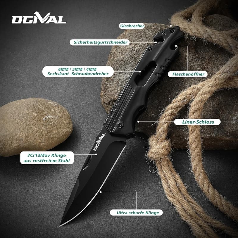 5-in-1 Klappmesser mit Edelstahlgriff für Outdoor-Aktivitäten