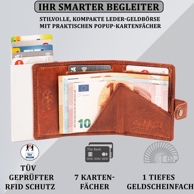 Leder Kreditkartenetui mit RFID-Schutz für Herren im Vintage Braun