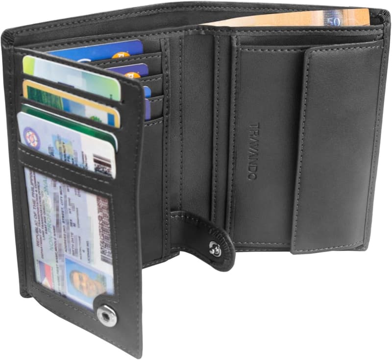 TRAVANDO Herren Geldbörse Dublin - RFID-sicher, 13 Kartenfächer, Schwarz