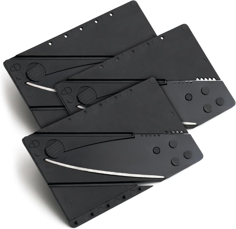 Black Folding Credit Card Knife Set – 3-Piece Pocket Camping Knives