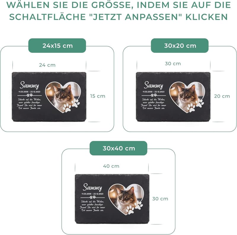 Personalisierte Schiefergrabplatte mit Foto für Haustiere – Pfoten, 3 Größen