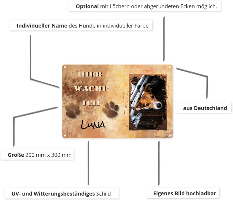 Personalisierte Hundeschilder 300 x 200 mm mit Foto