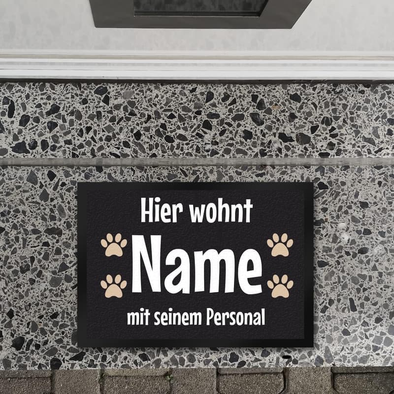 Personalisierte Fußmatte „Hier wohnt EIN Hund“ für Hundehalter